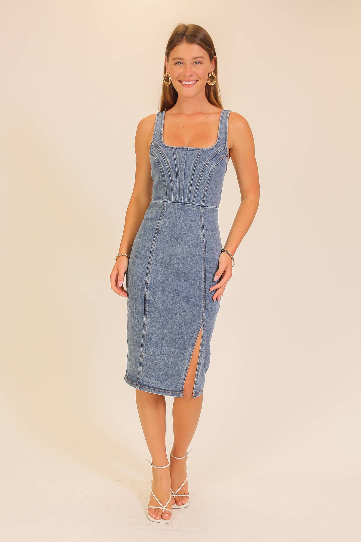 Rodeo Night Out Midi Stretchy Denim Dress