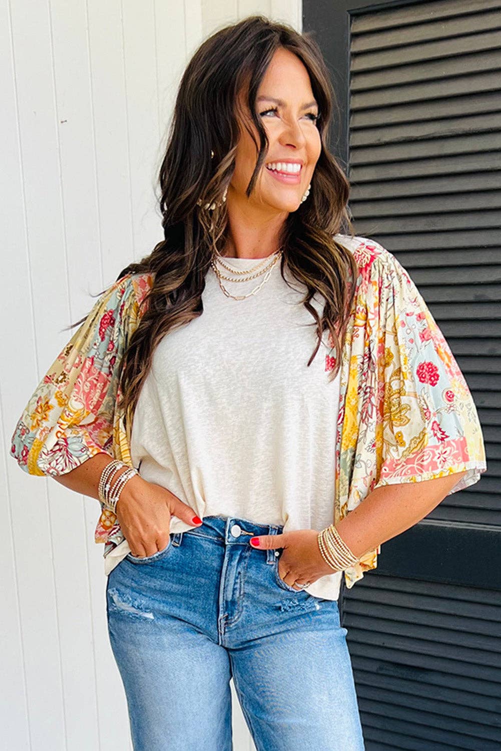 Bianca Floral Patchwork Batwing Sleeve Top