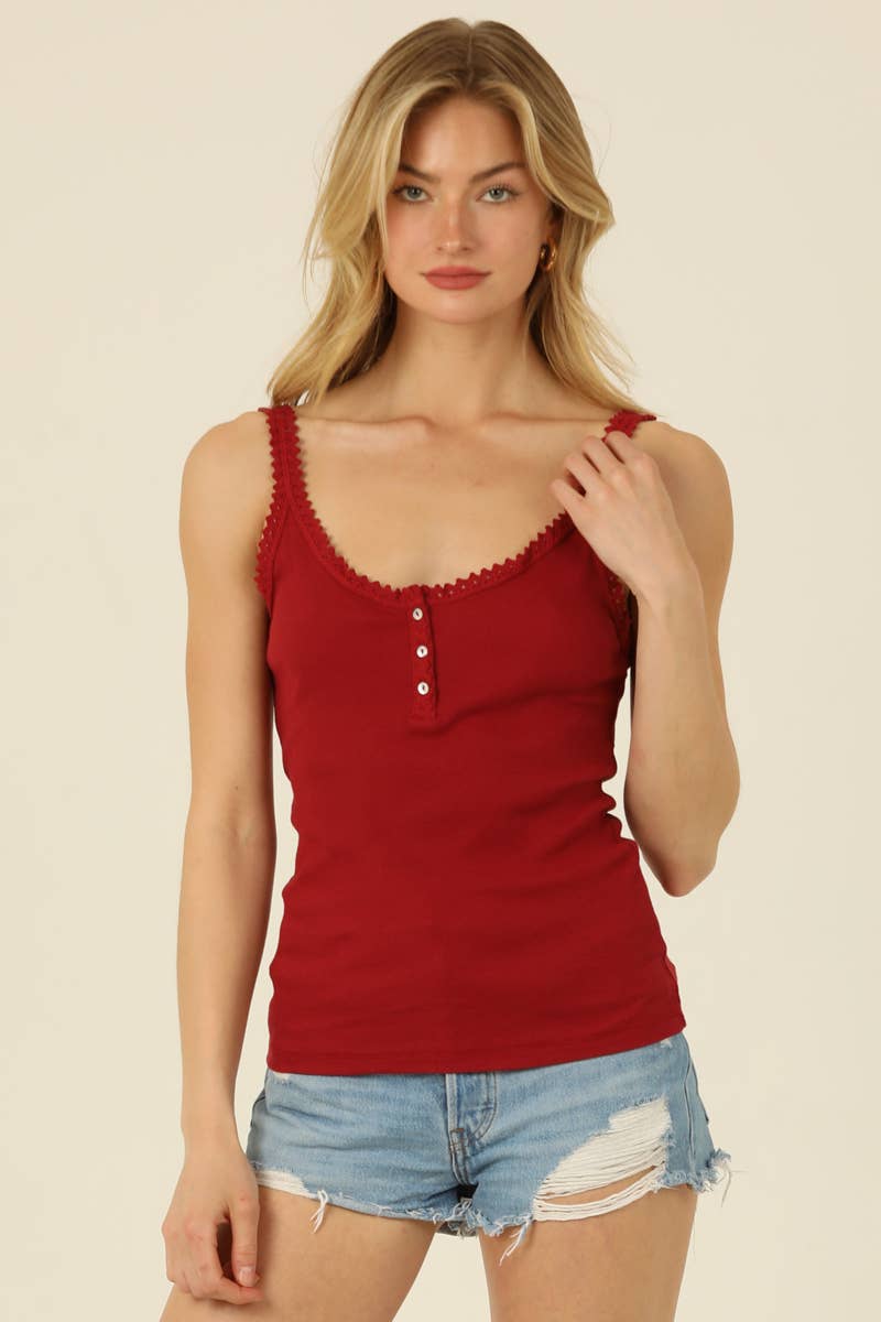 Tequila Lace Trim Rib Knit Cami