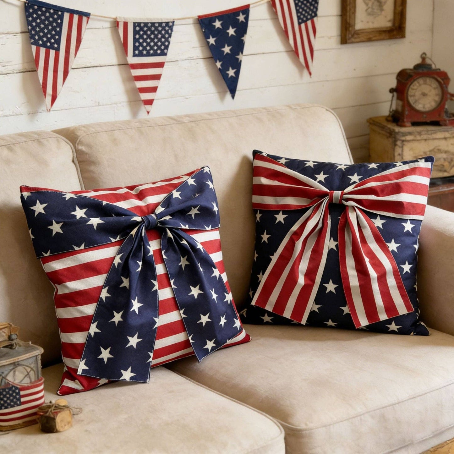 4th of July American Flag Bow Pillow Case/Cover