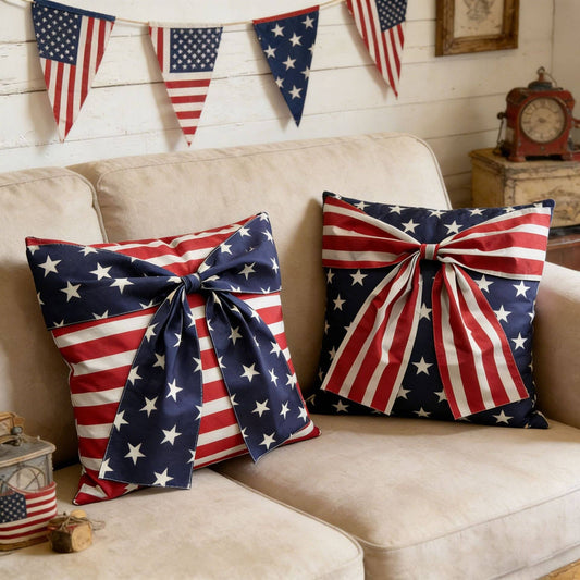 4th of July American Flag Bow Pillow Case/Cover