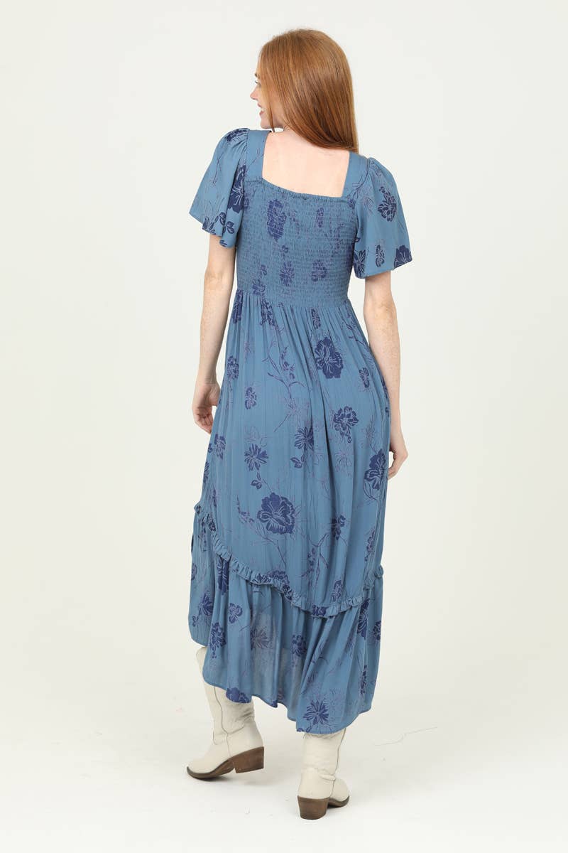 Moody Blue Cut Out Twist Front Maxi Dress
