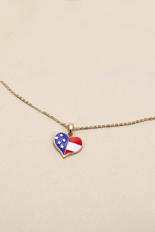 4TH OF JULY Flag Heart Necklace