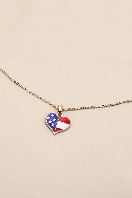 4TH OF JULY Flag Heart Necklace
