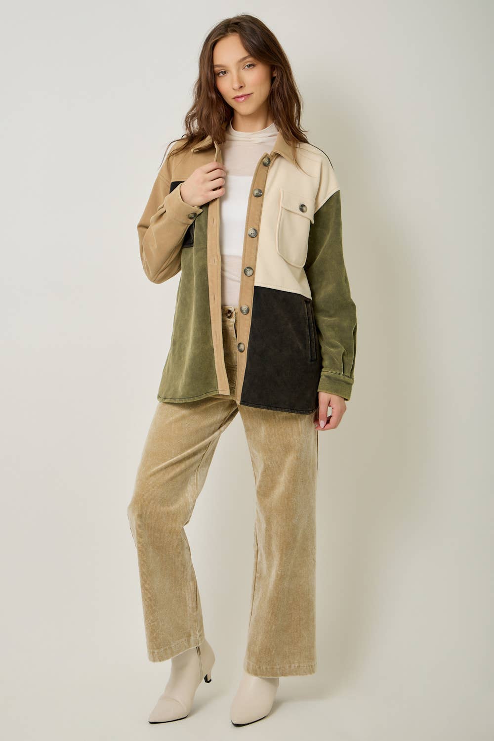 Olive Color Block Washed Shacket