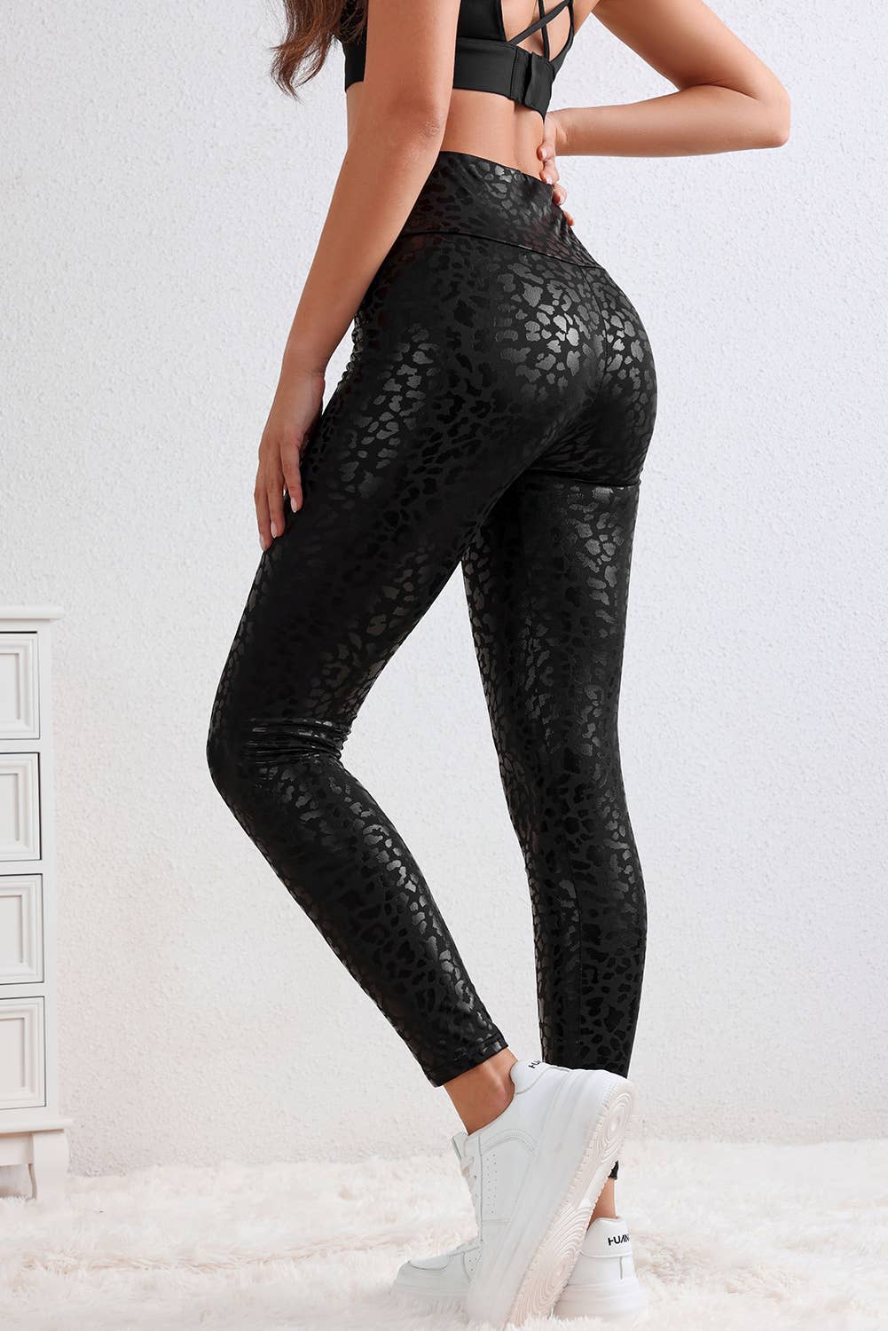 Karley Leather Leopard Textured Leggings