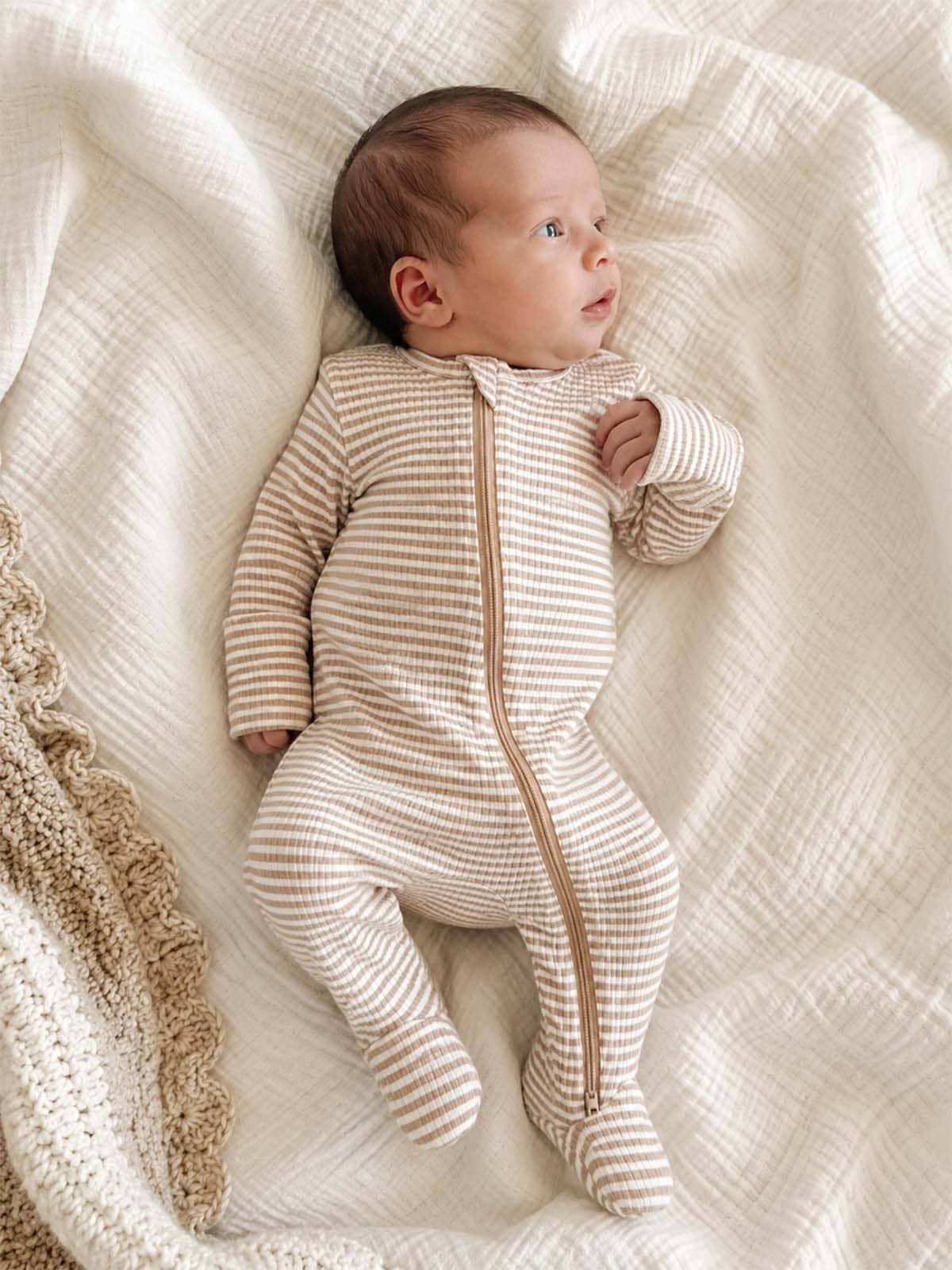 Neutral Stripe 2-Way Zip Footie Sleeper