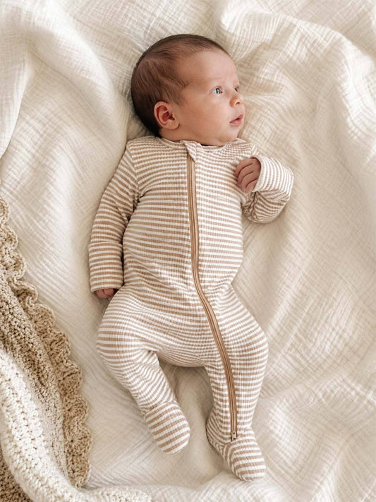 Neutral Stripe 2-Way Zip Footie Sleeper