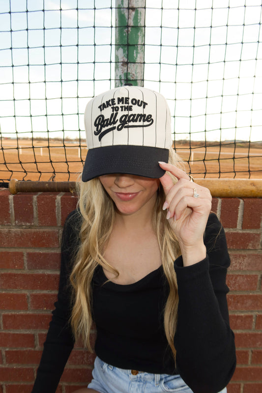 Take Me Out To The Ballgame Black Pinstripe Cap