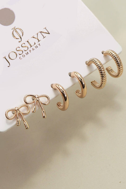 Mini Bow Huggie Hoop Trio Set