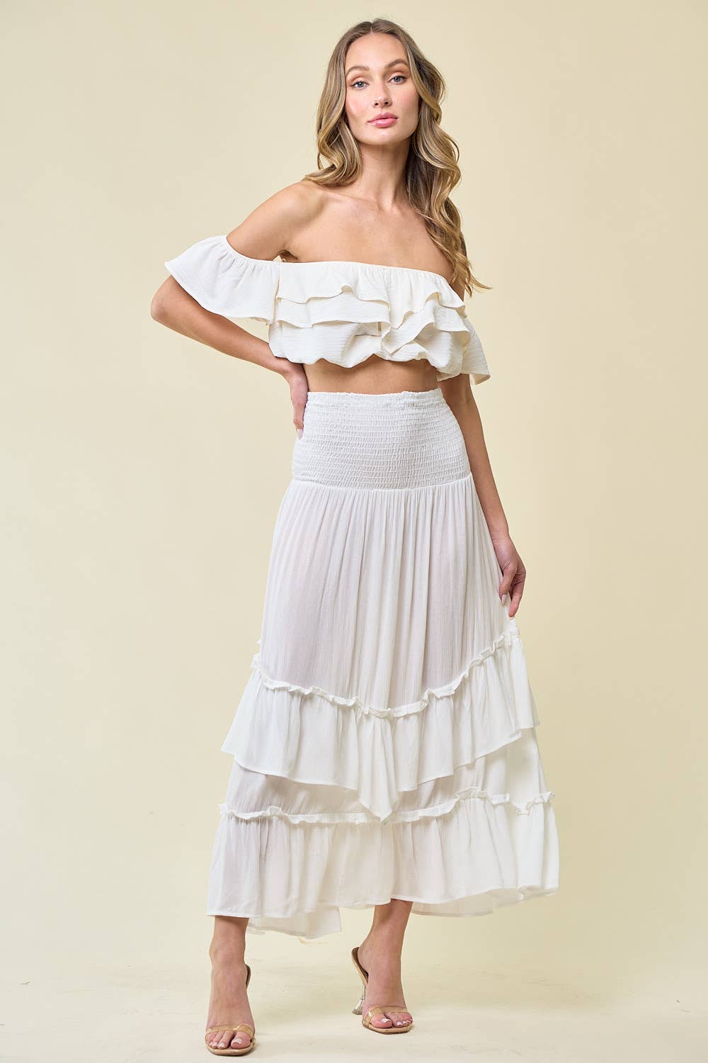Prairie Romance Off-The-Shoulder Ruffled Western Top