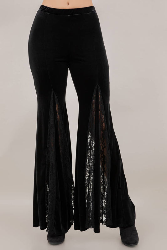 Bonnie Black Velvet & Lace Panel Bell Bottoms
