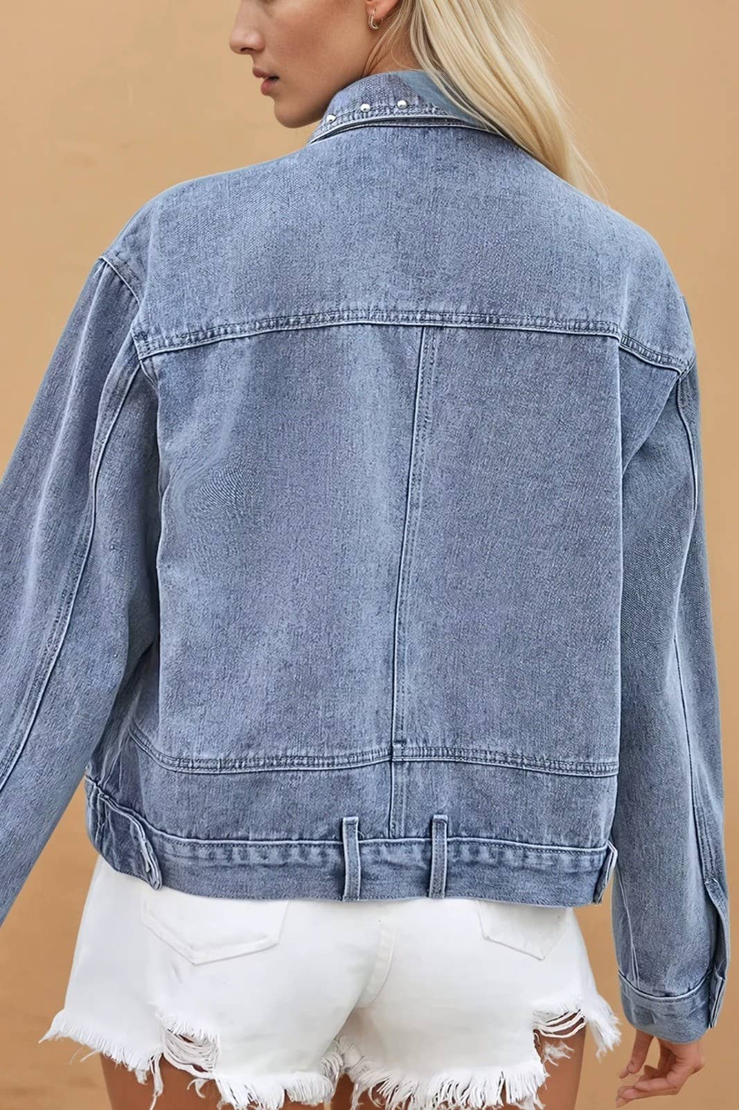 Studded Crop Washed Denim Jacket