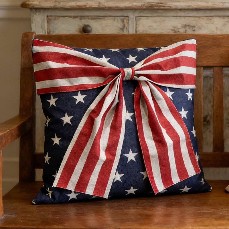 4th of July American Flag Bow Pillow Case/Cover