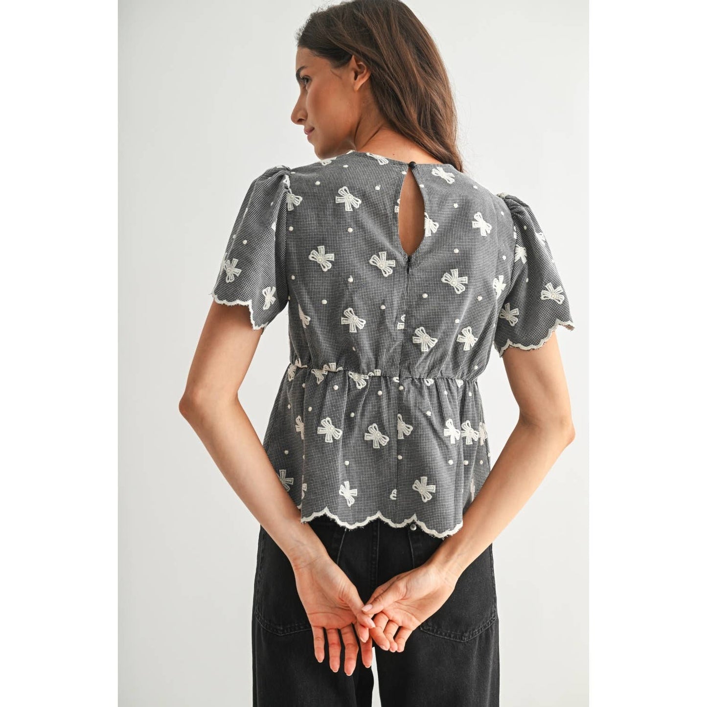 Embroidered Puff Sleeve Peplum