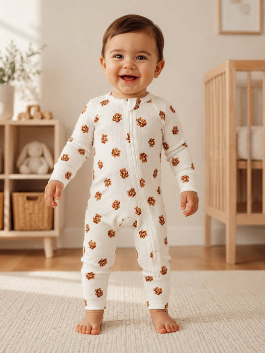 Teddy Bear Organic Pointelle 2-Way Zip Sleeper