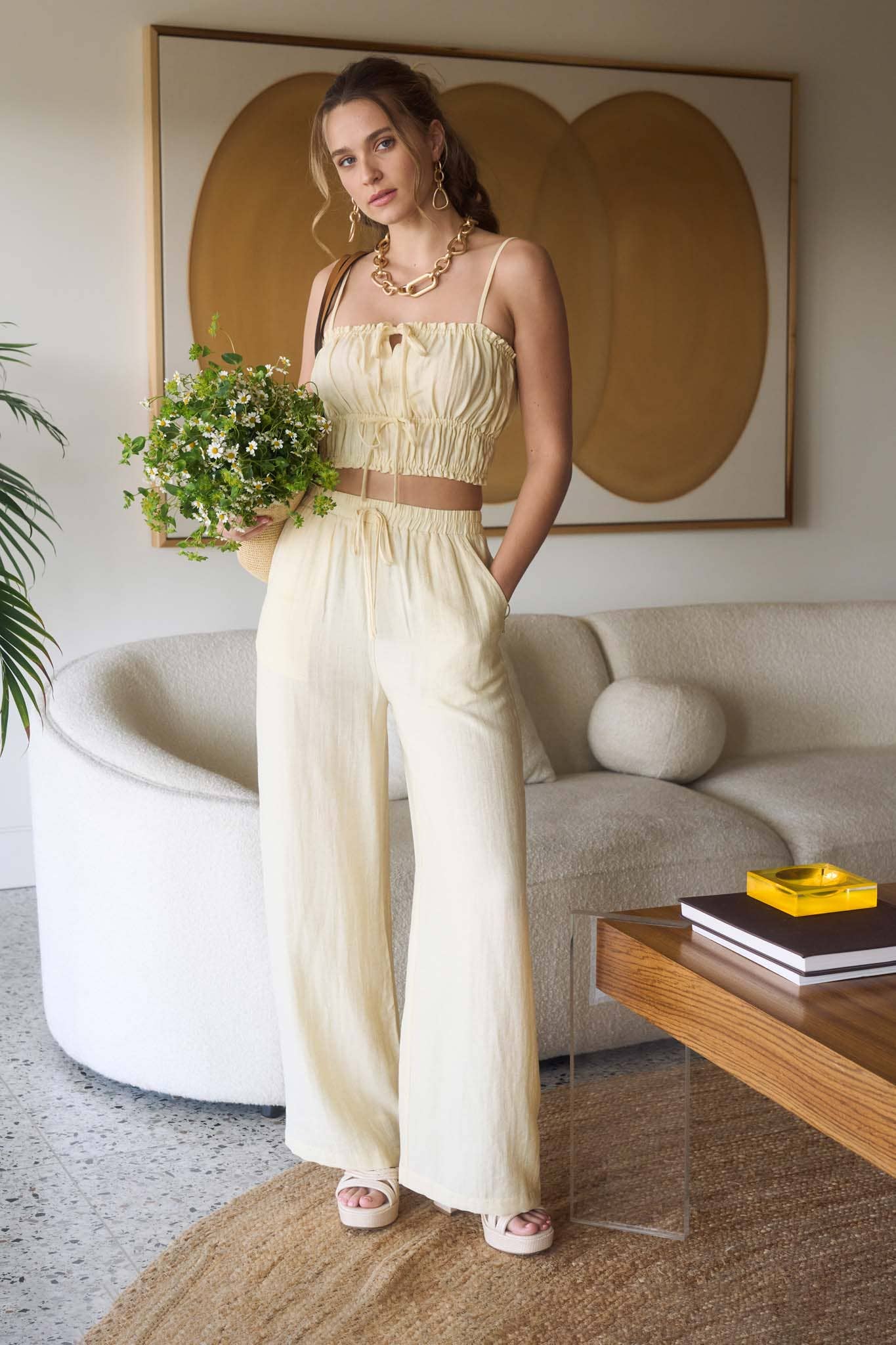 Quinn Tie Front Cami Top + Wide Leg Pant Set