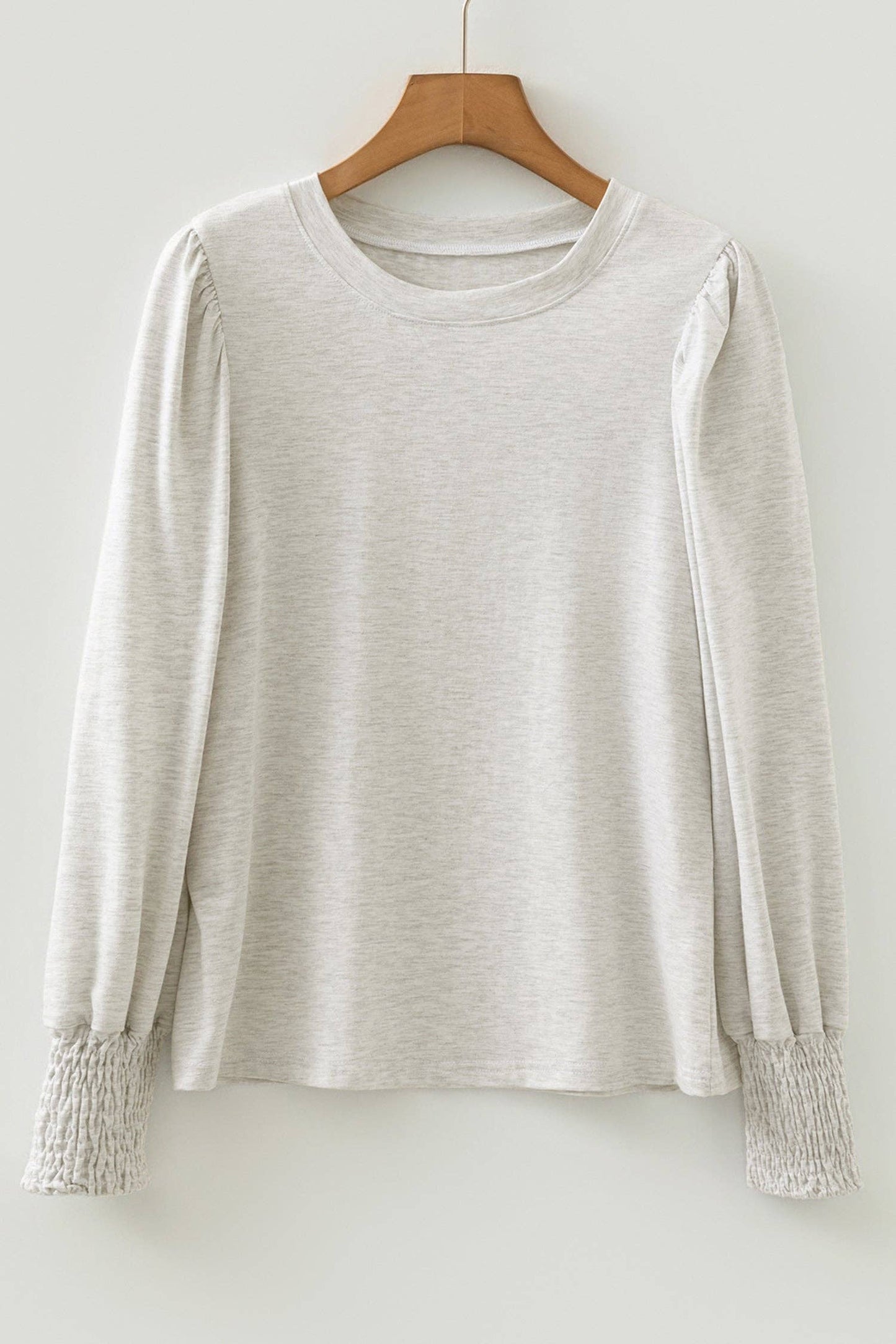 Oatmeal Shirred Cuff + Puff Sleeve Peasant Top