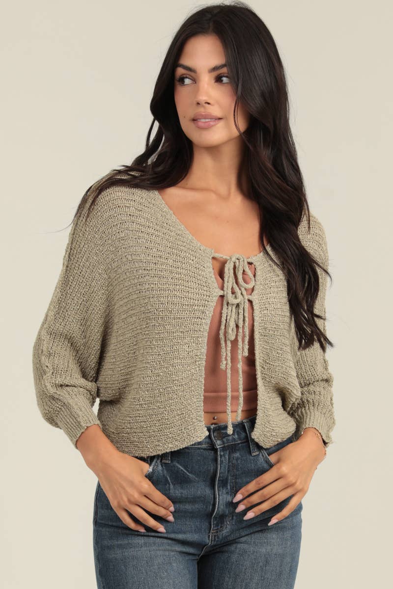 All Tied Up Tie Front Batwing Lightweight Cardigan