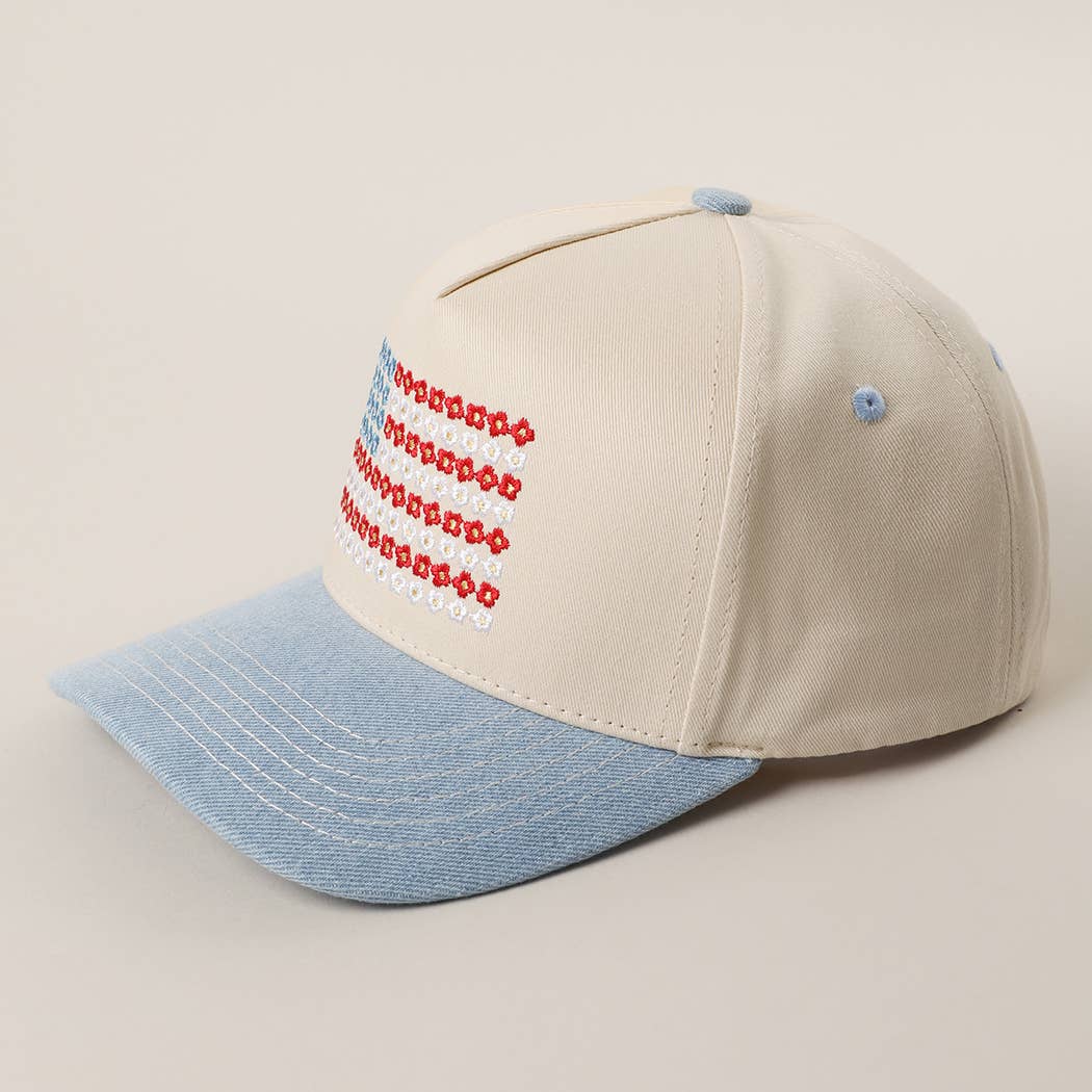 Floral American Flag Embroidered Hat