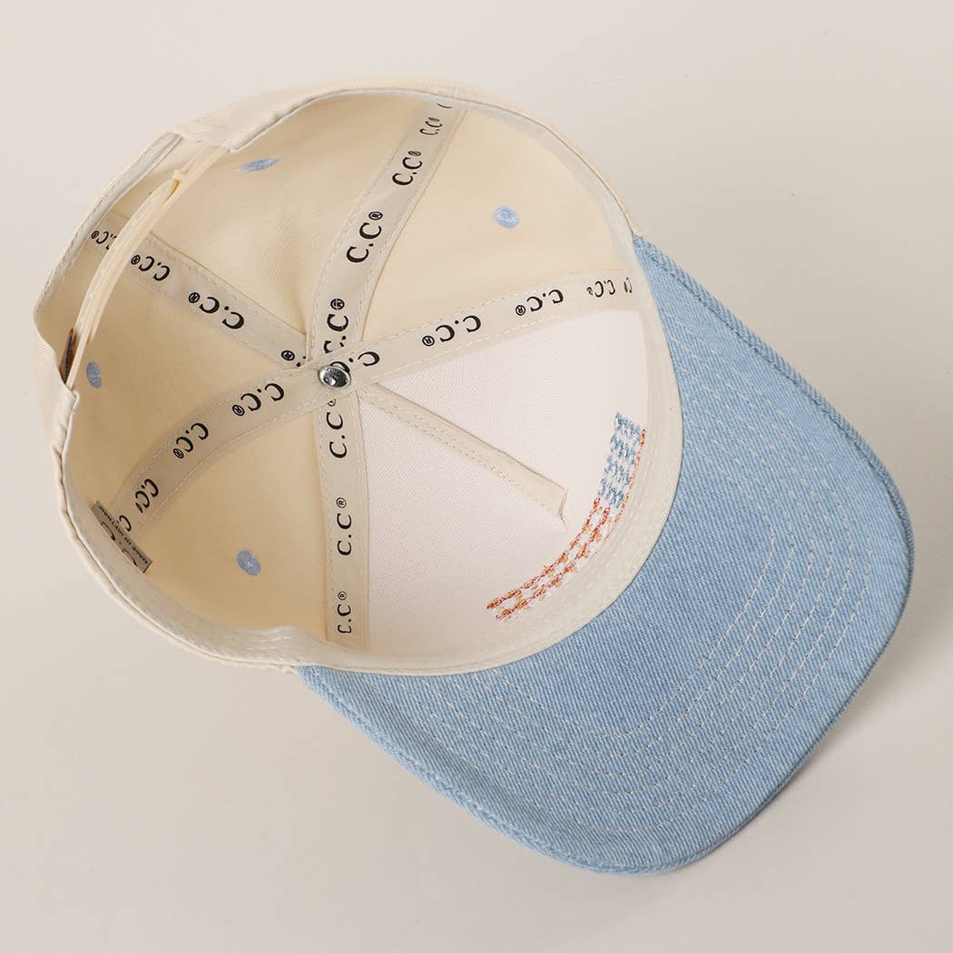 Floral American Flag Embroidered Hat