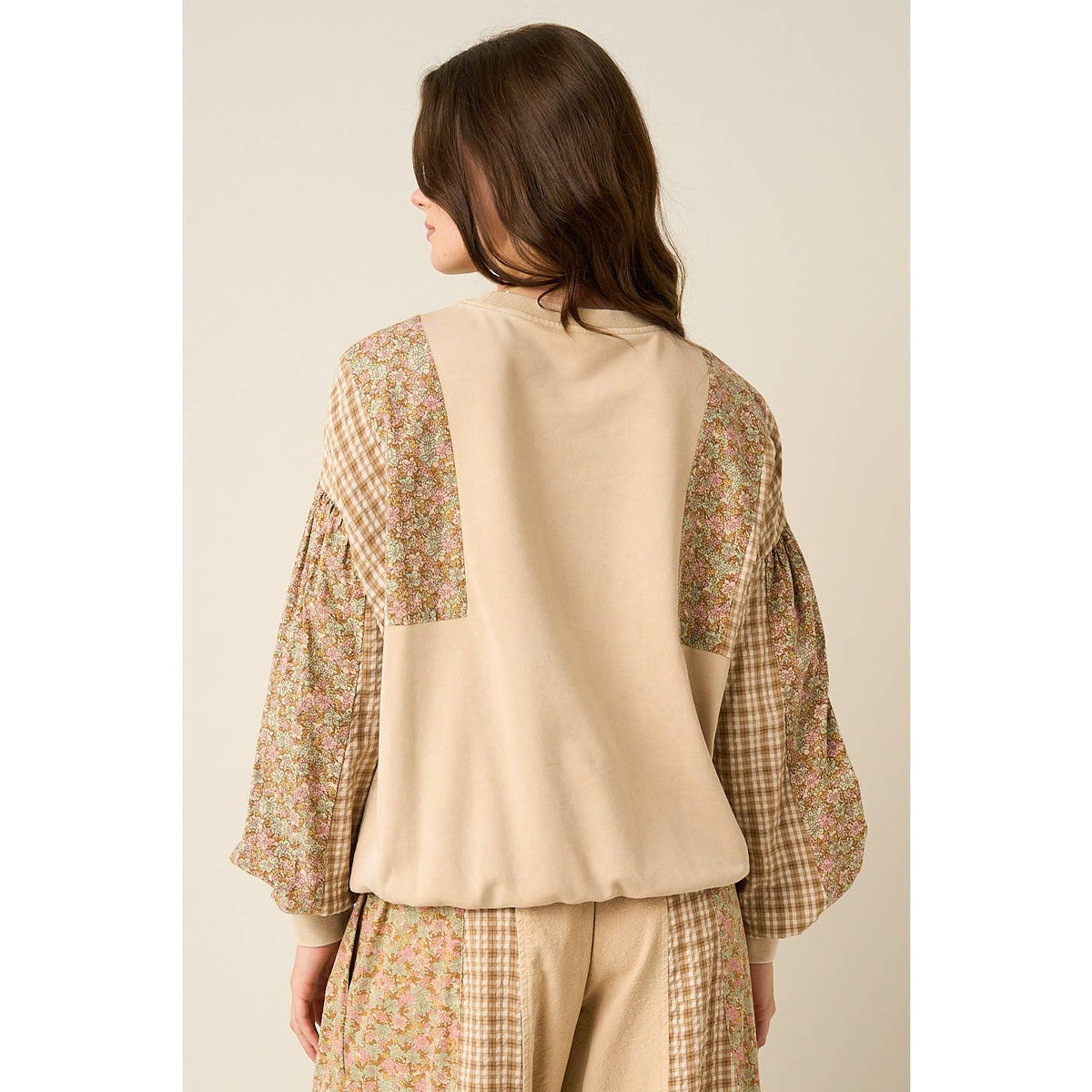 Ashlyn Patchwork Mixed Media Mineral Wash Crew