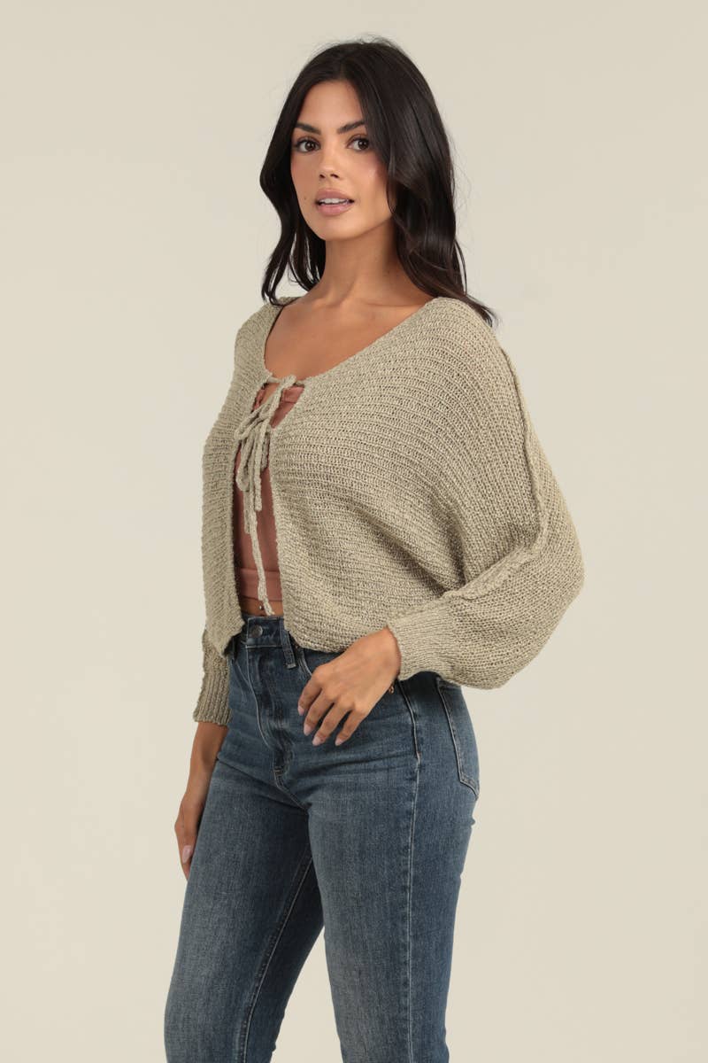 All Tied Up Tie Front Batwing Lightweight Cardigan