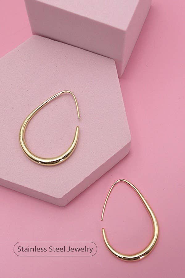 18K Stainless Waterproof Oblong Hoops