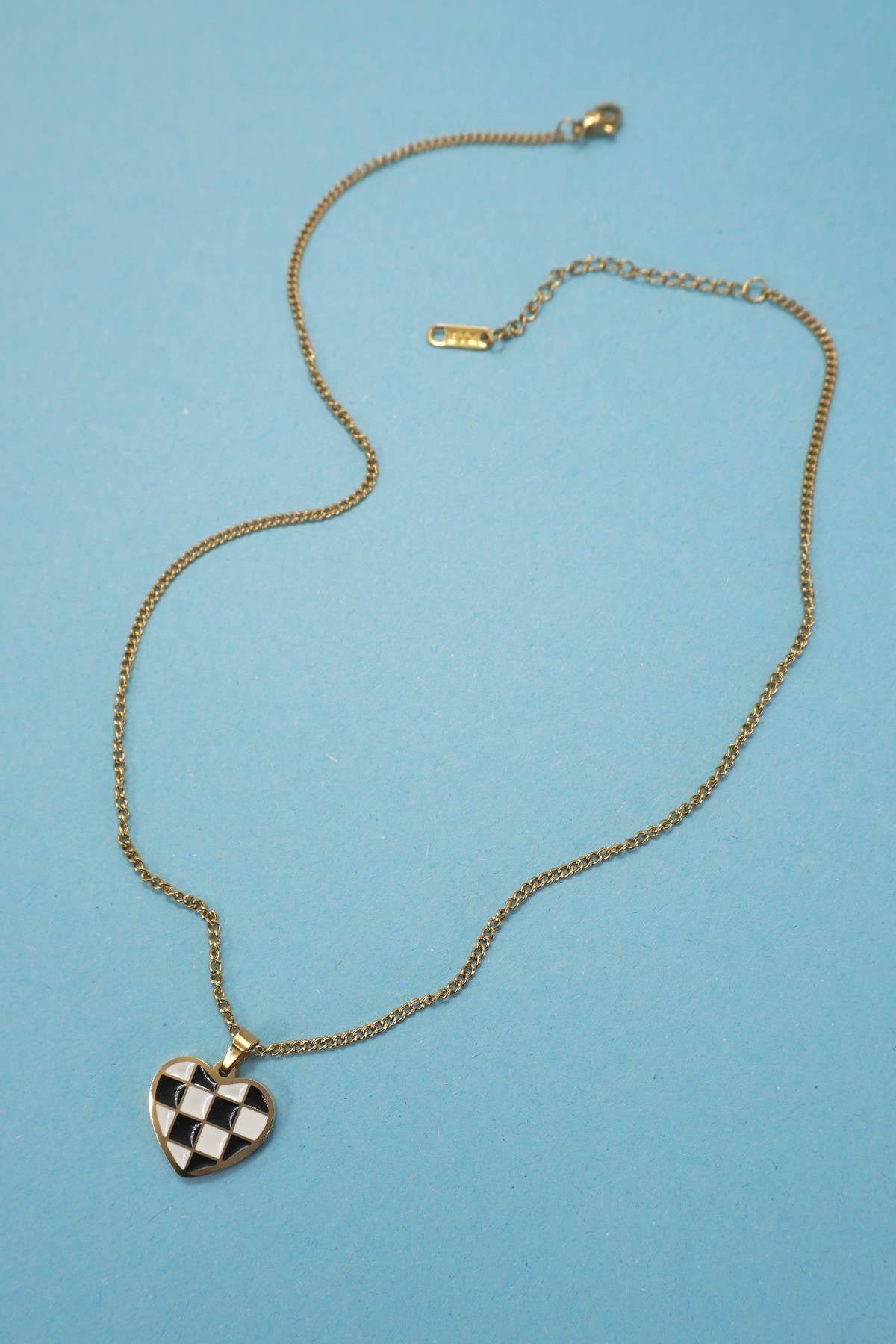 18K Stainless Tarnish Free Heart Checker Necklace