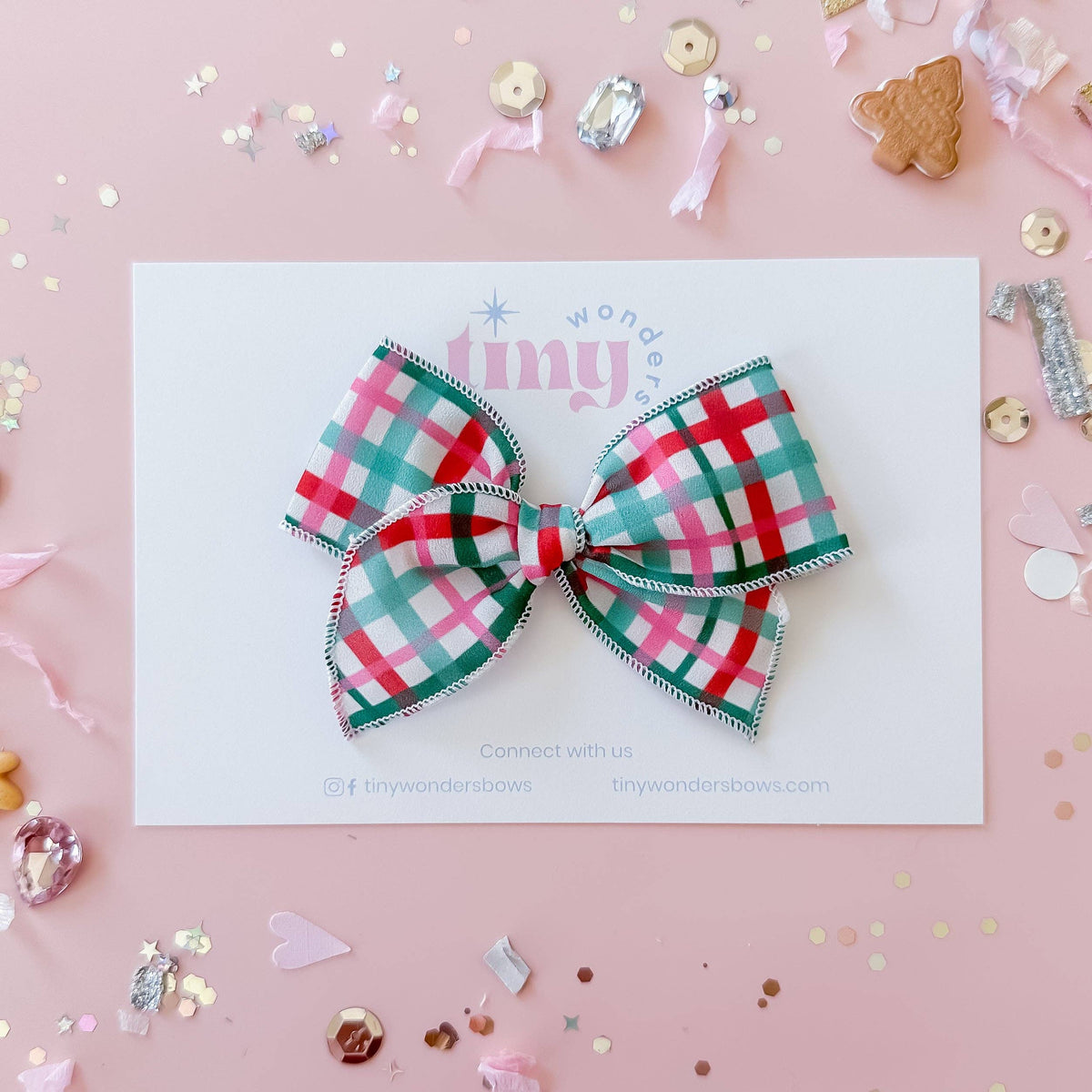 Pink and Mint Plaid Bow