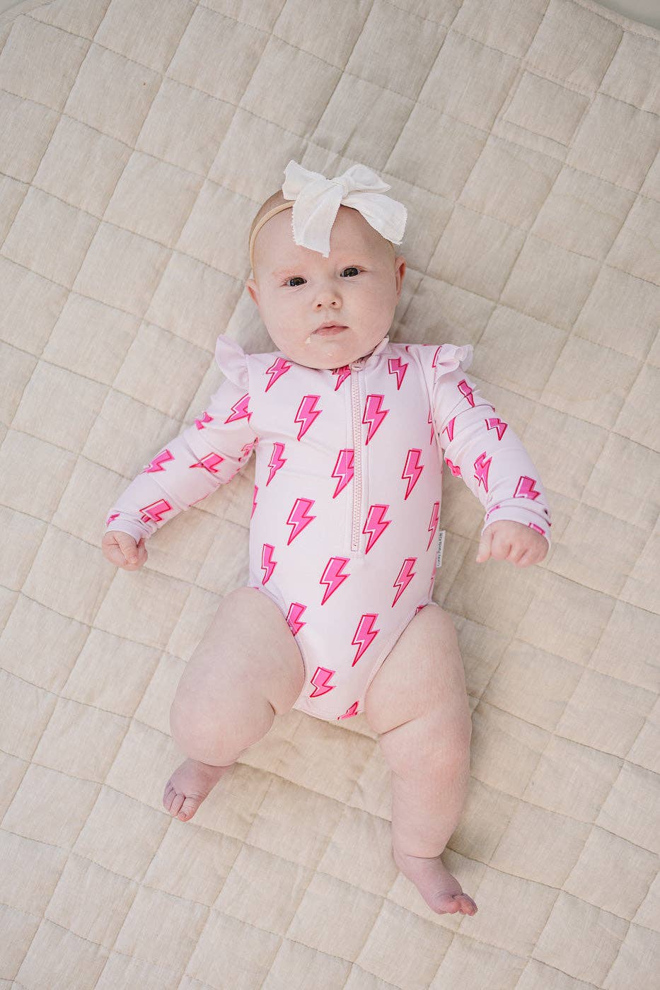 Pink Bolts Long Sleeve Rash Guard Swimmie