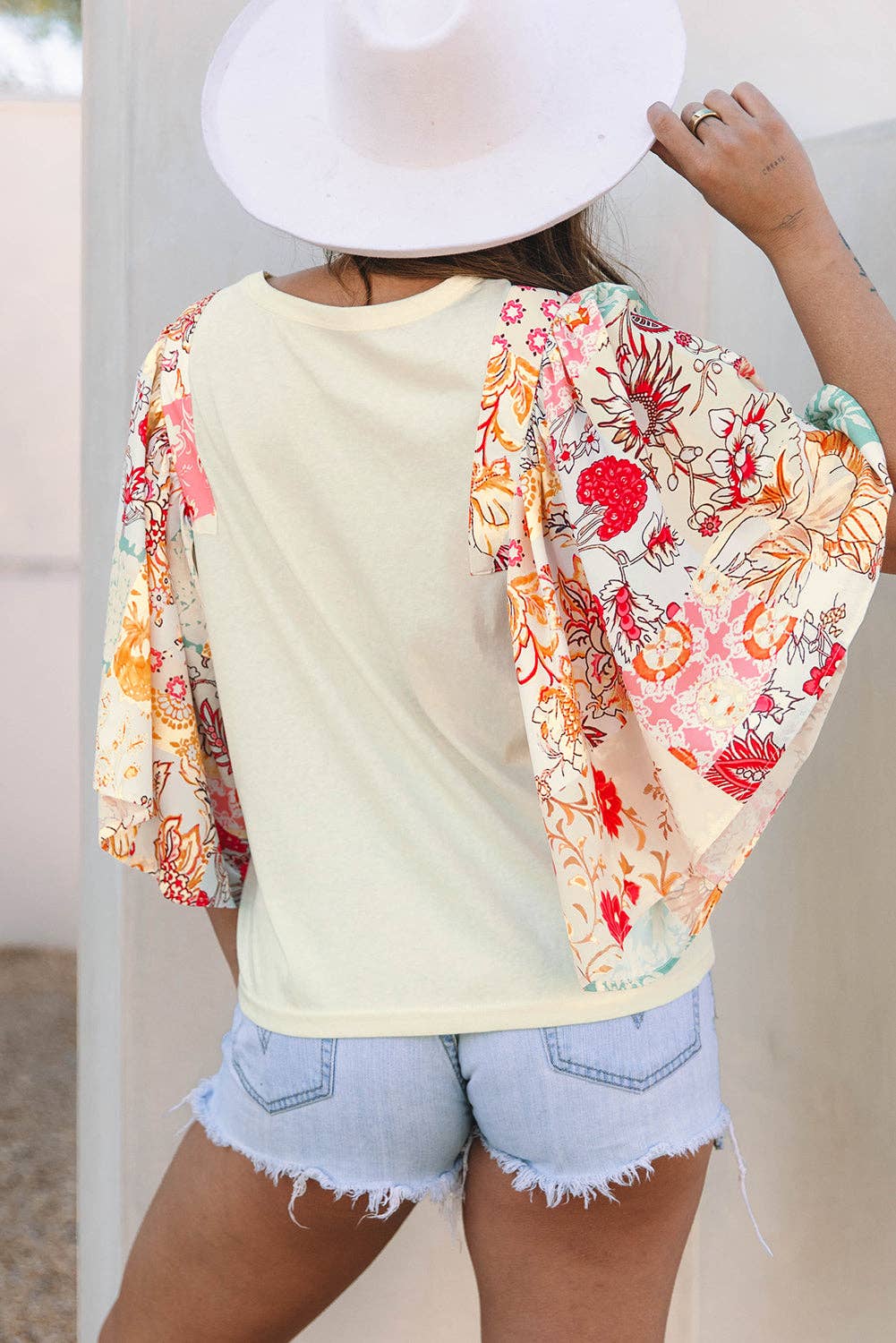Bianca Floral Patchwork Batwing Sleeve Top