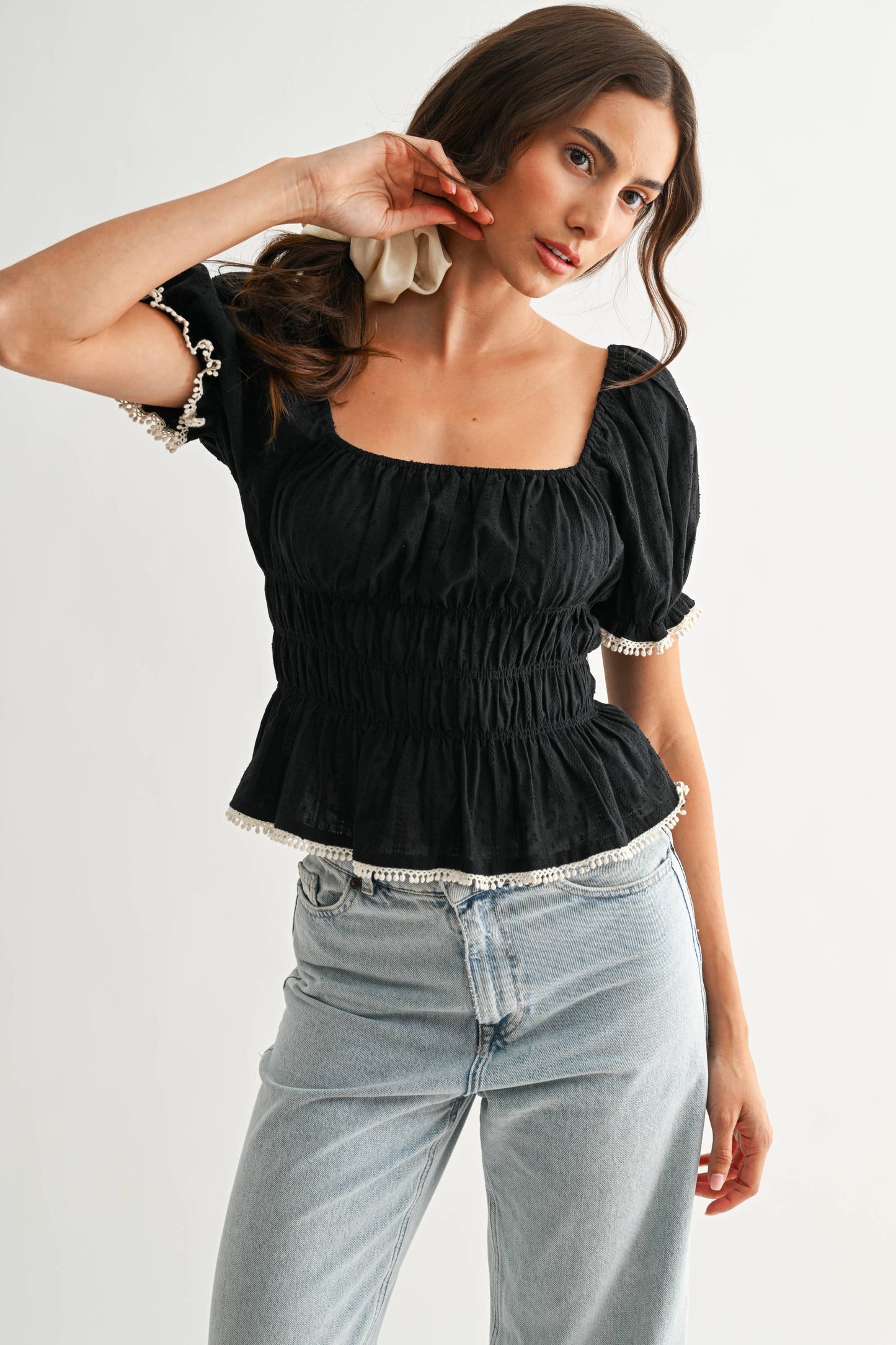 Sophisticated Smocked Peplum with Puff Sleeves
