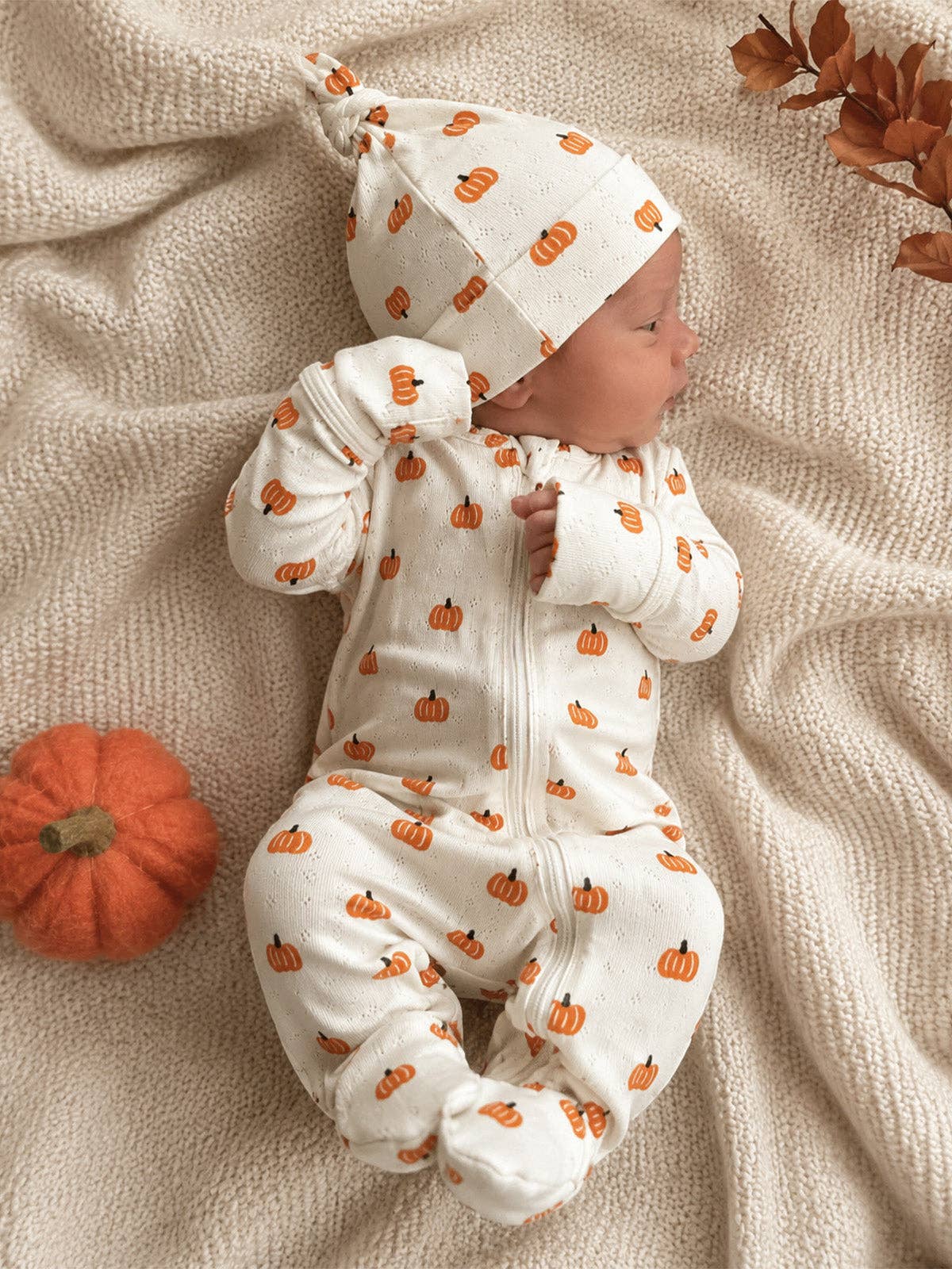Pumpkin Organic Pointelle 2-Way Zip Footie