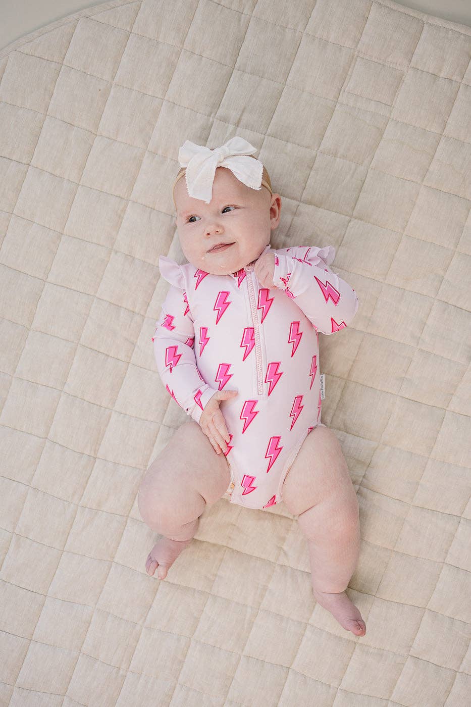Pink Bolts Long Sleeve Rash Guard Swimmie