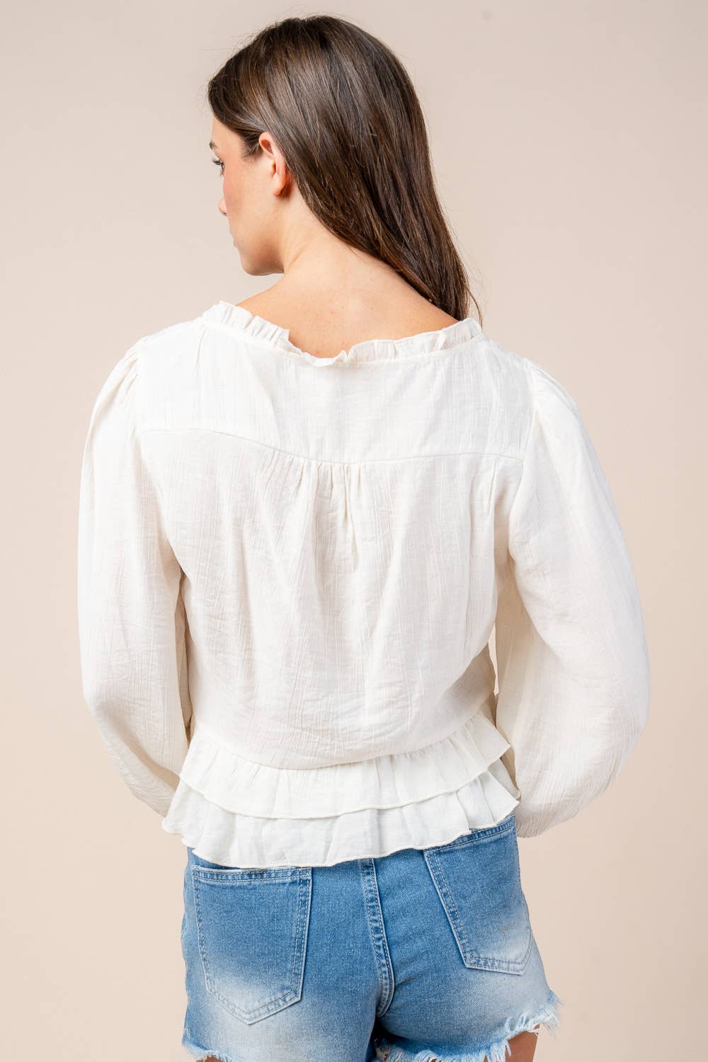 Mayflower Ruffle Button Top