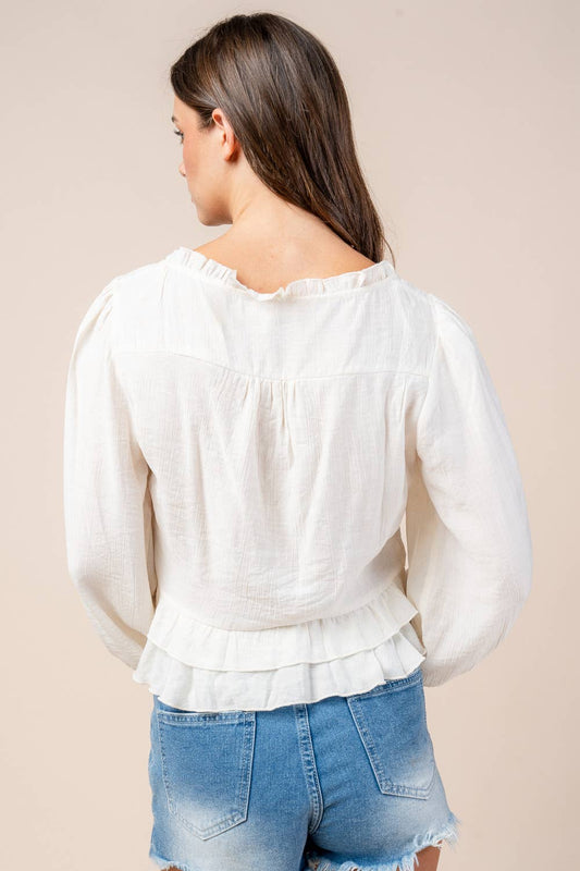Mayflower Ruffle Button Top