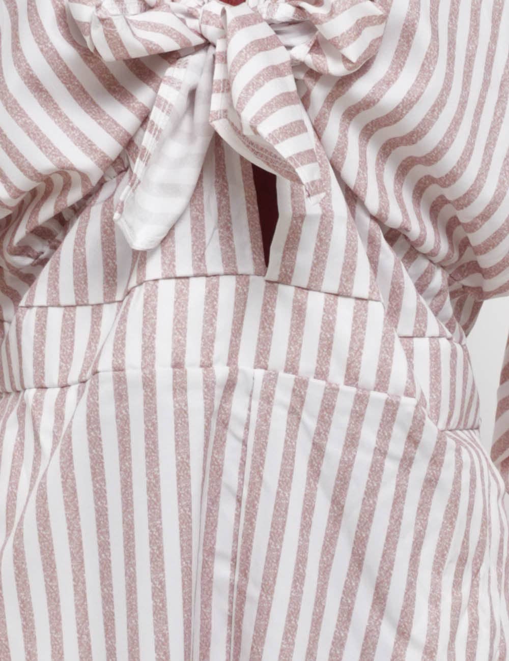 Striped V-Neck Tie The Knot 3/4 Sleeve Romper