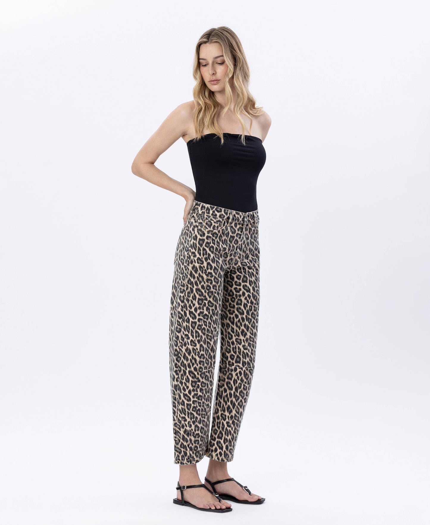 High Rise Leopard Barrel Denim