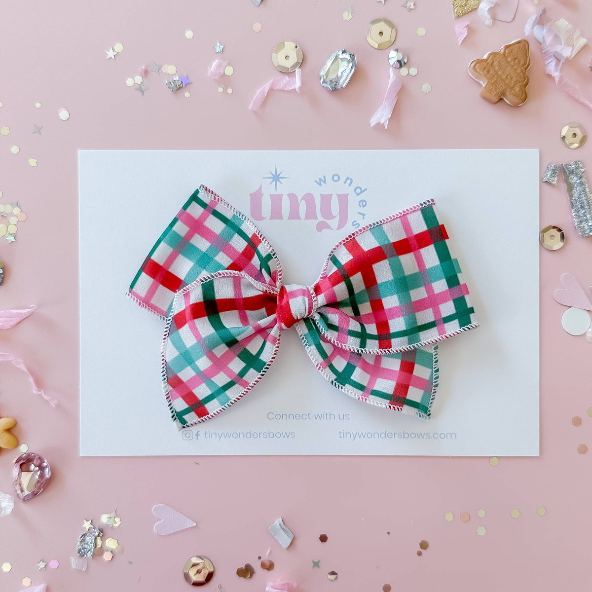 Pink and Mint Plaid Bow