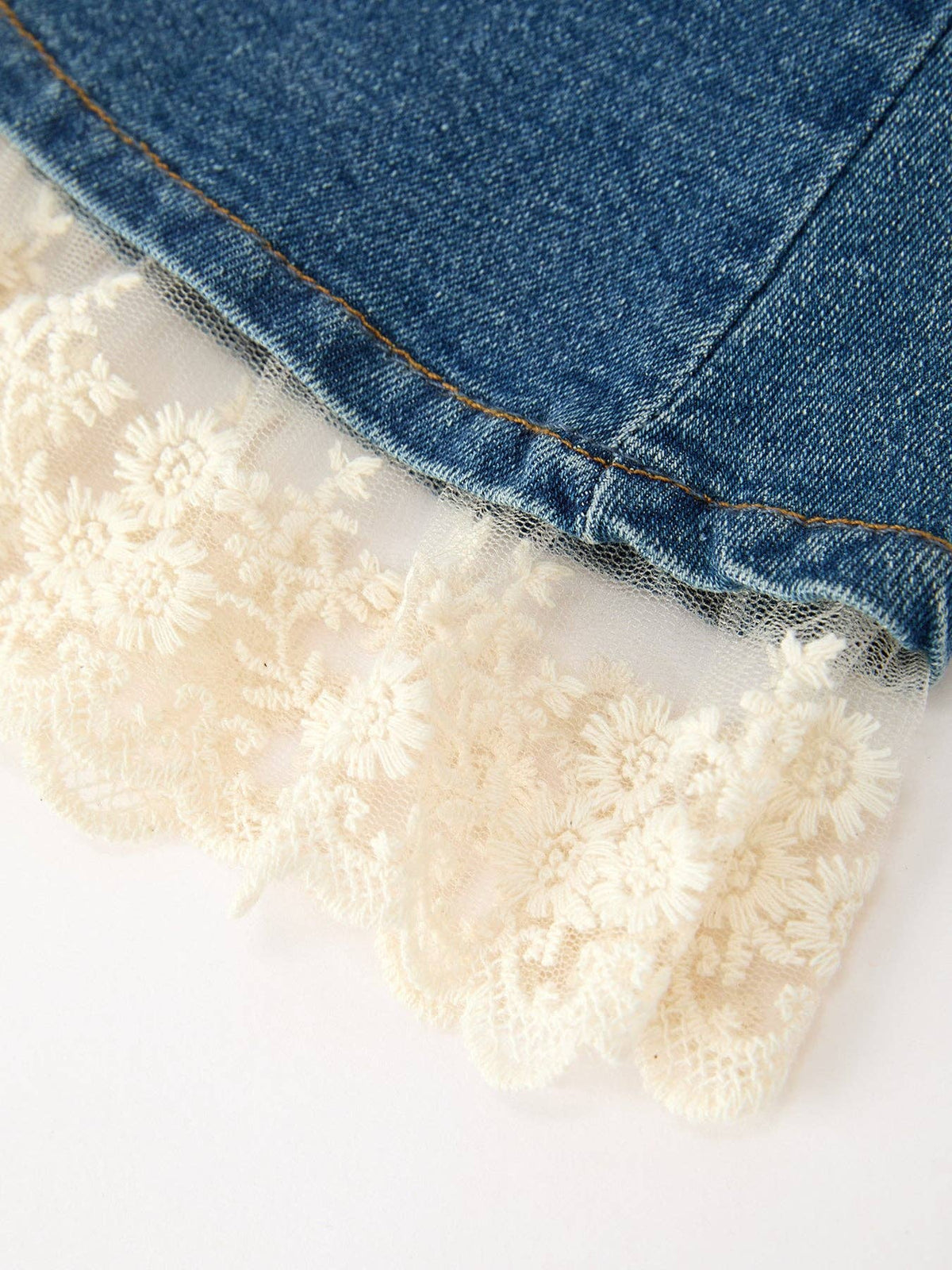 Girls Denim Lace Trim Bell Bottoms