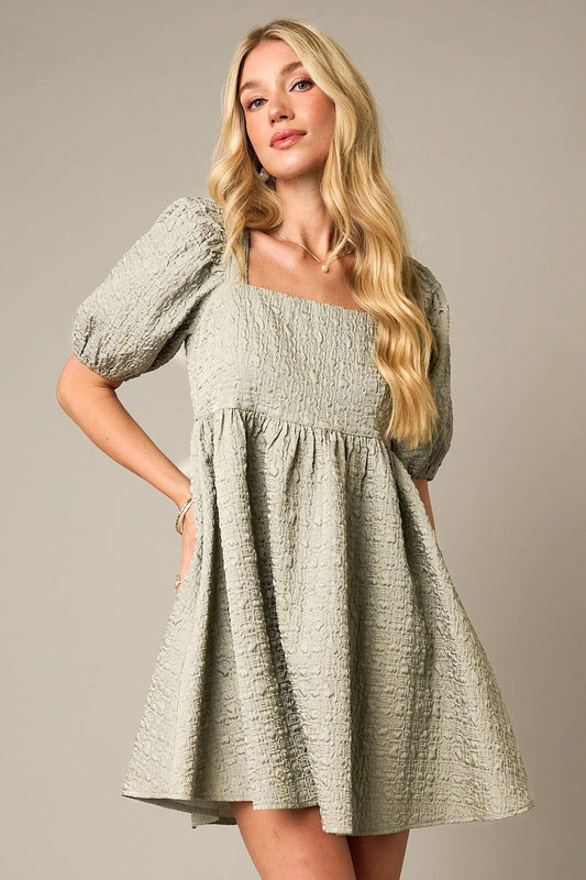 Telana Textured Jacquard Babydoll Dress