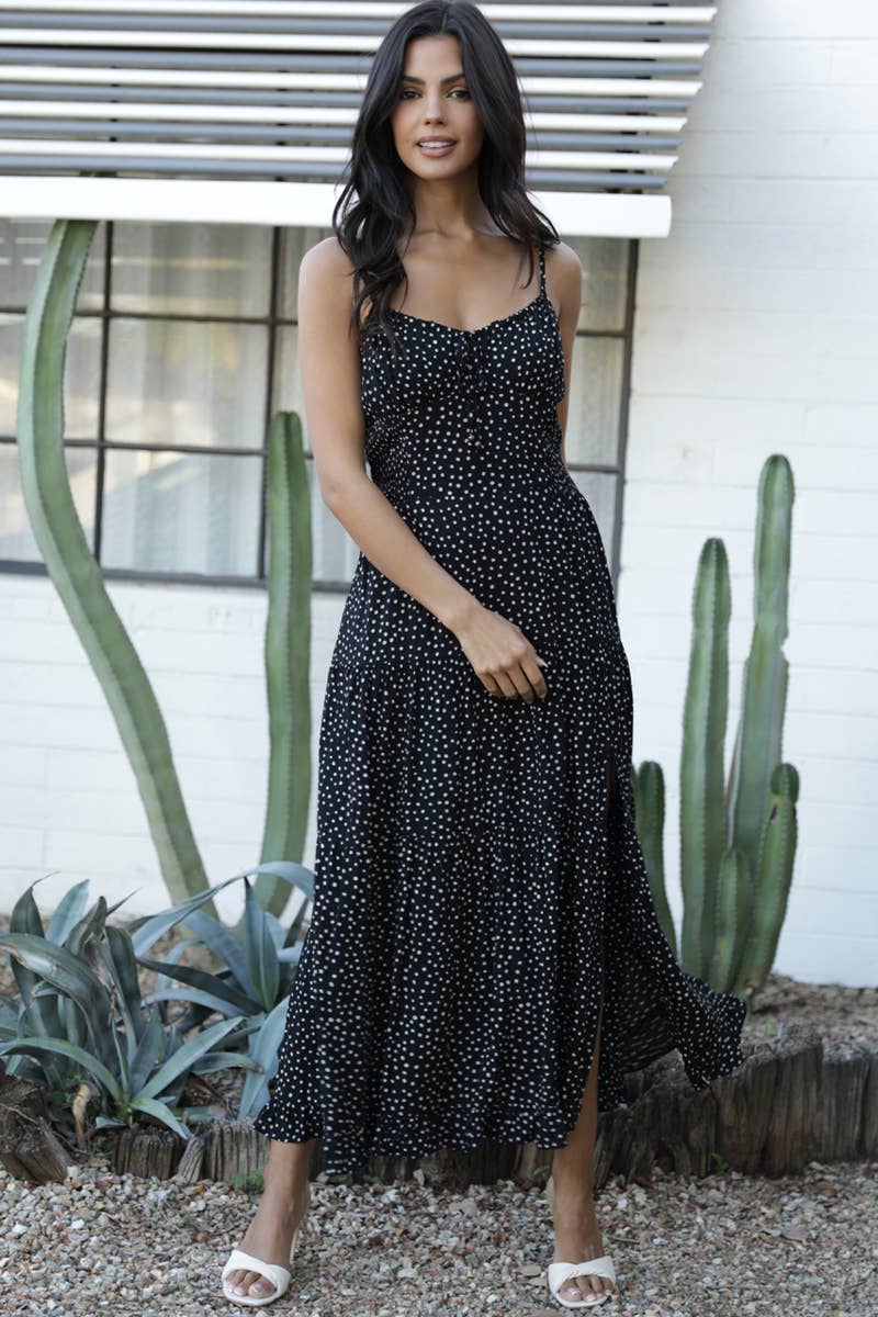 Natalia Polka Dot Side Slit Maxi Dress