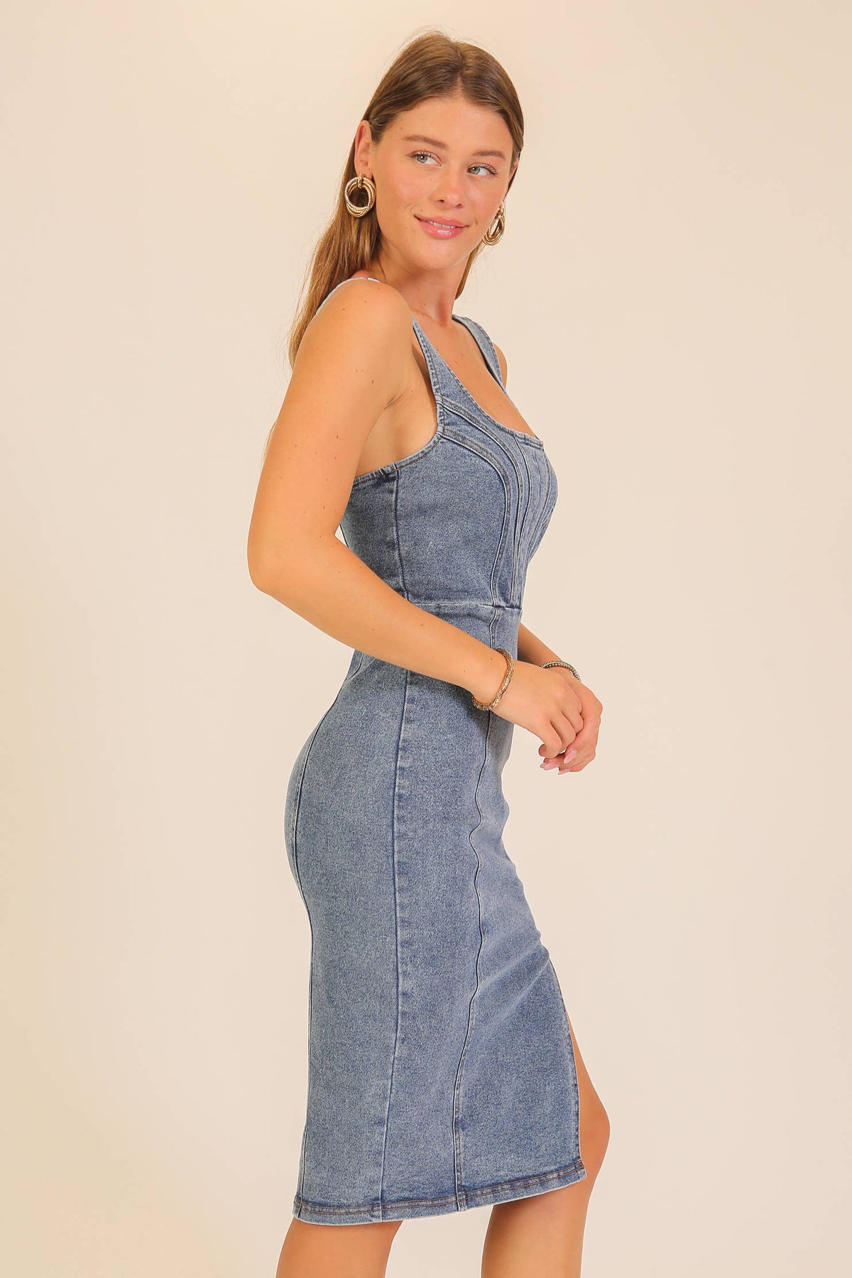 Rodeo Night Out Midi Stretchy Denim Dress