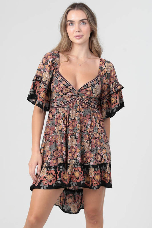 Halston V-Neck Twist Front High-Low Hem Dress