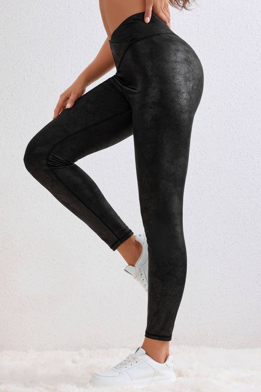 Kara Crossed Dip Waist Leather Leggings