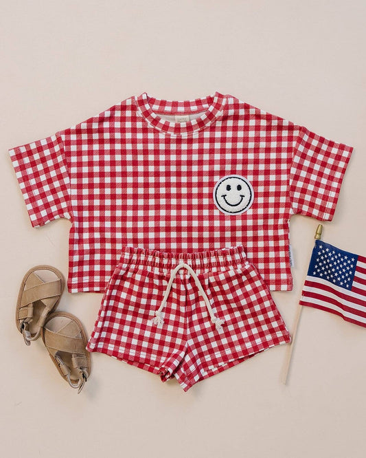 Red Gingham Shorts Set