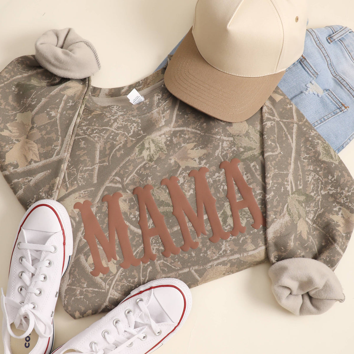 Western Mama Puff Print Camo Crew