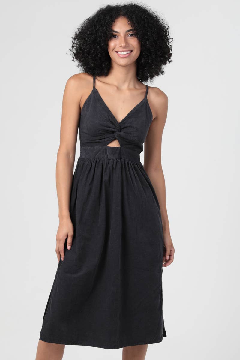 Carry On Corduroy Twist Front Midi Dress