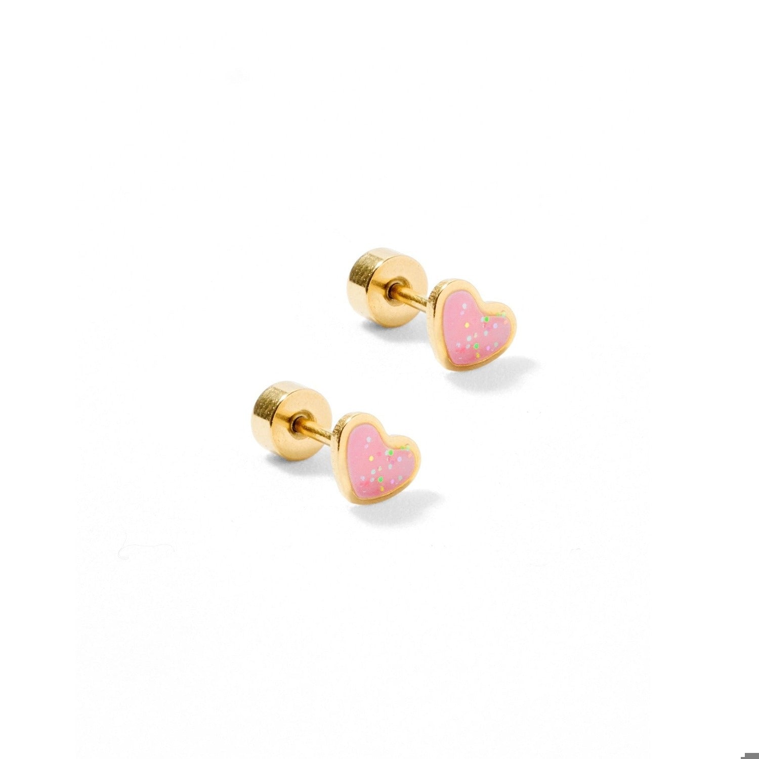 Screwback Stud Earrings - Nora Heart Pink